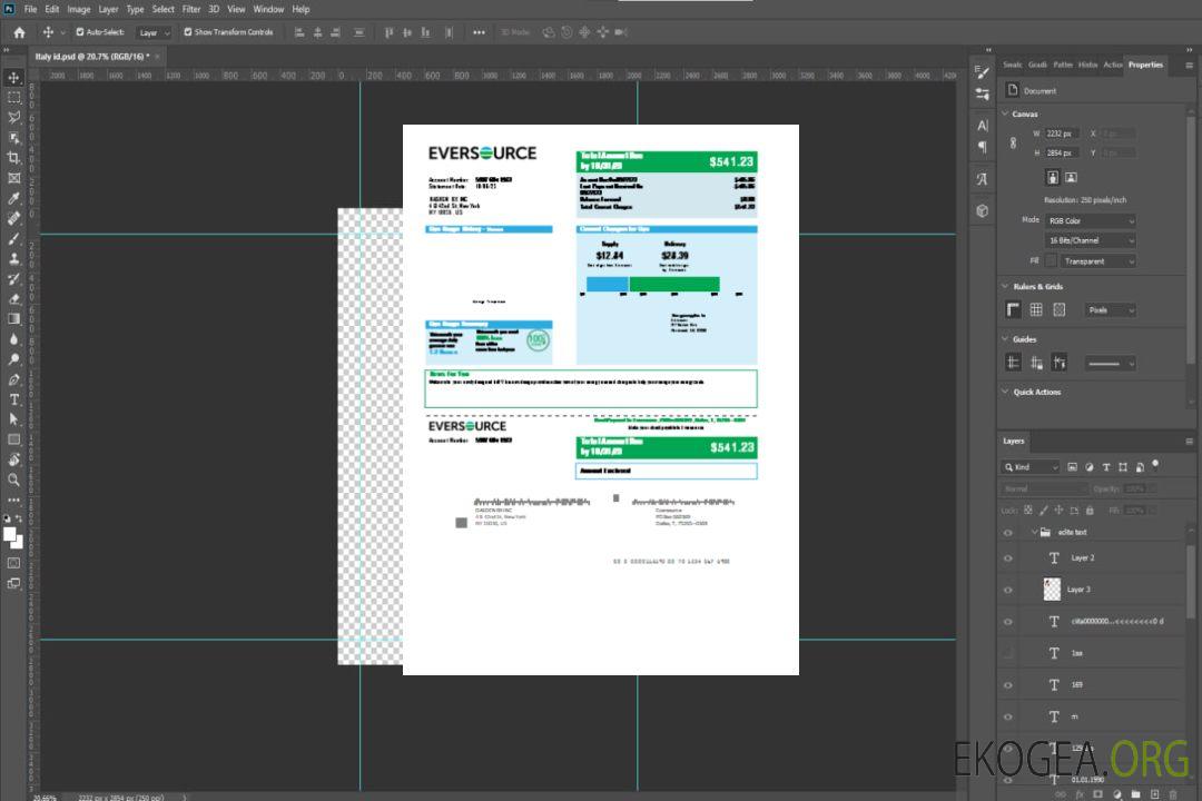 Facture commerciale du service public de gaz Eversource, SCR template